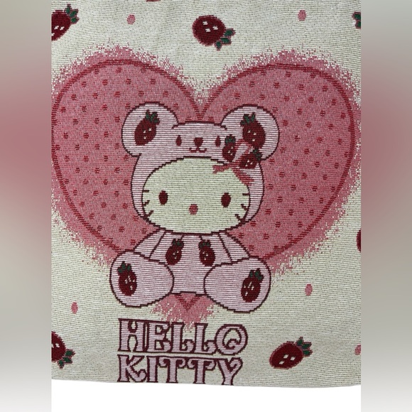 Hello Kitty Large Tote Bag Strawberry Heart Teddy Bear New - Picture 4 of 7